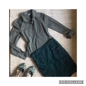 Teal Tan Gold Stripped Blouse